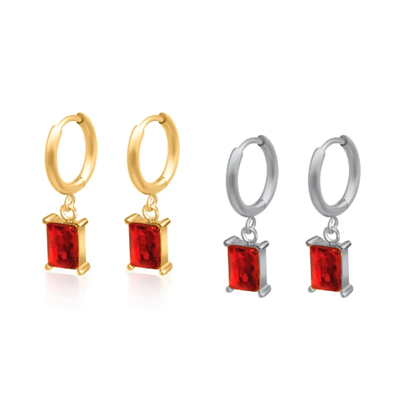 Brown Earrings-Red Stone Huggies