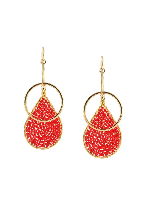 Earrings with Crystals-Red Teardrop Double Link Earrings