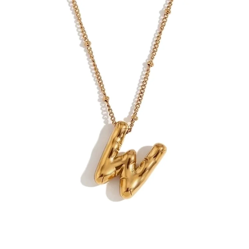 Party Balloon Letter Pendant Necklace-Gold-W