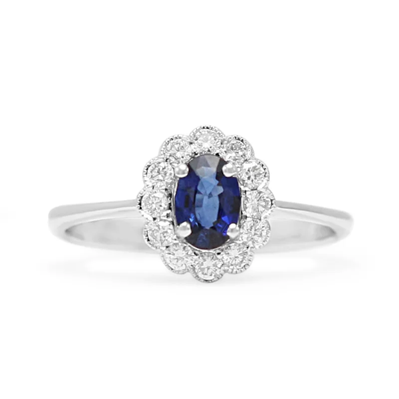 Antique Rings-18ct White Gold Diamond & Sapphire Cluster Ring