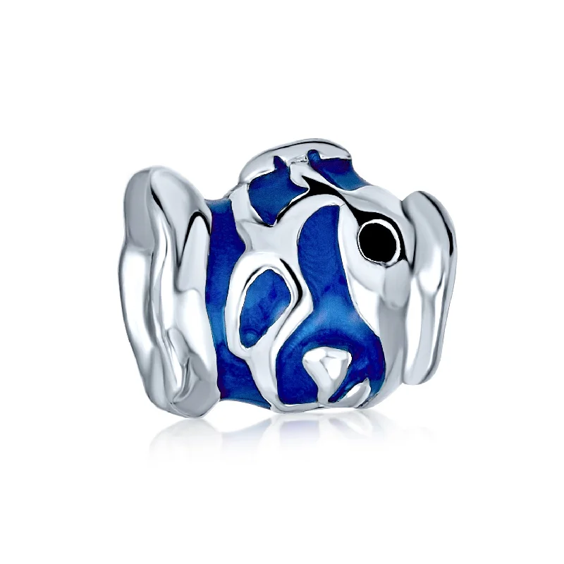 Custom Heart-Shaped Bracelets-Ocean Blue Enamel Blow Fish Charm Bead Sterling Silver for European Bracelet