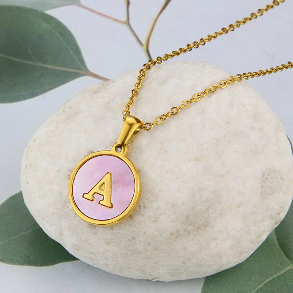 Bridesmaid Necklaces-Simple Style Letter Titanium Steel Plating Inlaid Shell Necklace