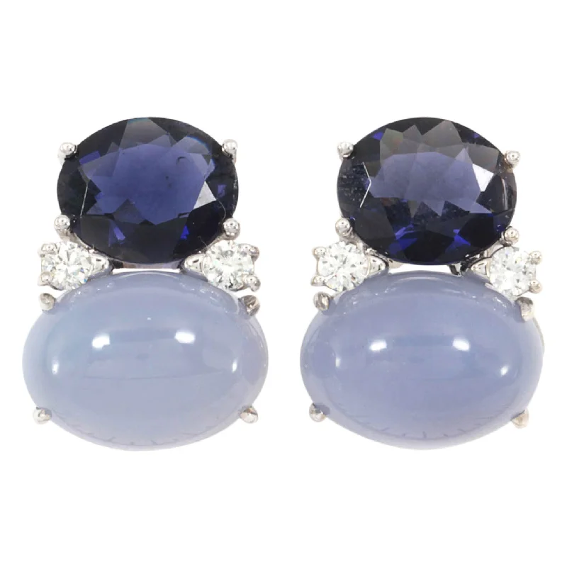 Colored Pearl Earrings-Large GUM DROP™ Earrings with Iolite and Cabochon Chalcedony and Diamonds