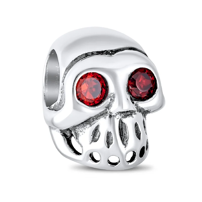 Custom Birthstone Charm Bracelets-Halloween Red Eyes Skeleton Pirate Skull Charm Bead Sterling Silver for Bracelet