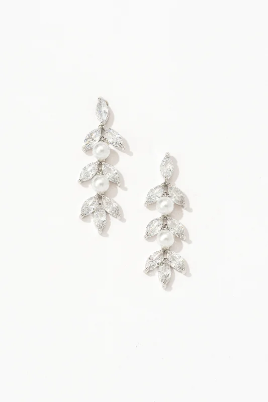 Geometric Stud Earrings-Celestial Pearl Cascade Drop Earrings