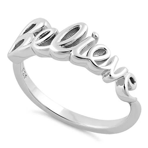 Unique Wedding Band Rings-Sterling Silver "Believe" Ring