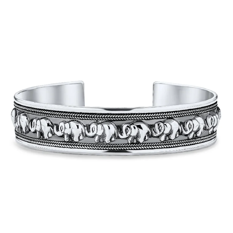 Custom Bracelets with Name-Bali Style Elephant Cuff Bracelet in Oxidized Sterling Silver for Good Luck