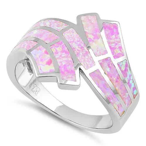 Engagement Rings for Women-Sterling Silver Crooked Pink Lab Opal Ring