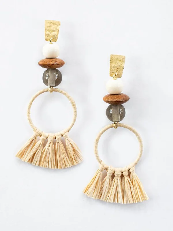 Large Crystal Earrings-Alaya Raffia Earrings - Gold