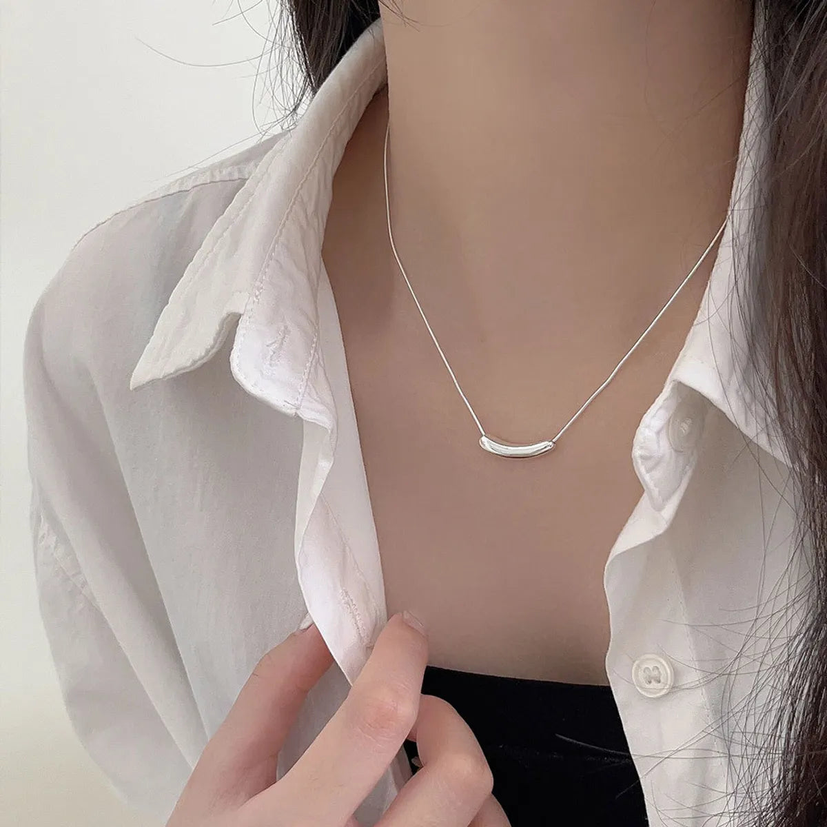 Bridal Necklaces-Simple Style Solid Color Sterling Silver Silver Plated Pendant Necklace