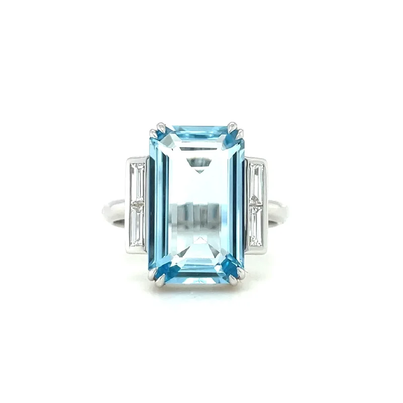 Gemstone Engagement Rings-18ct White Gold Blue Topaz & Diamond Ring