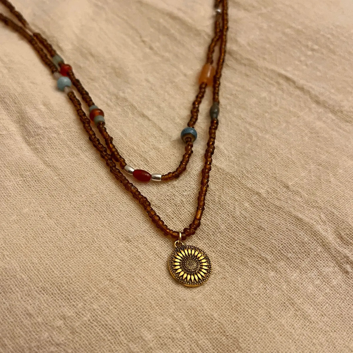 SUNFLOWER Brown Beading Necklace