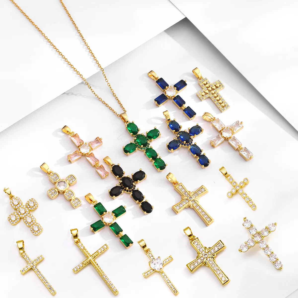 Chakra Healing Necklaces-Ethnic Style Cross Stainless Steel Inlay Zircon Pendant Necklace