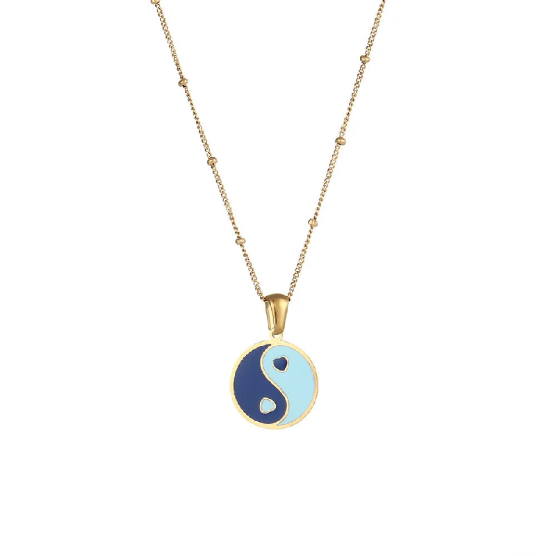 Round Bagua Bead Chain Necklace - Double Blue