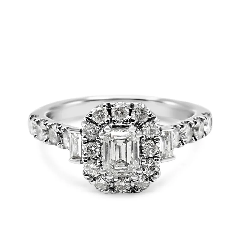 Women’s Promise Rings-Emerald & Brilliant Cut Diamond Cluster Ring - Platinum