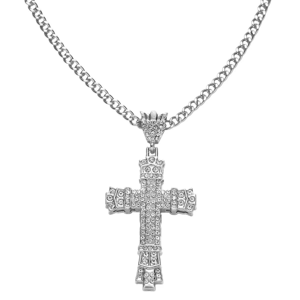 Silver (Cross)-58cm Cuban Link Chain