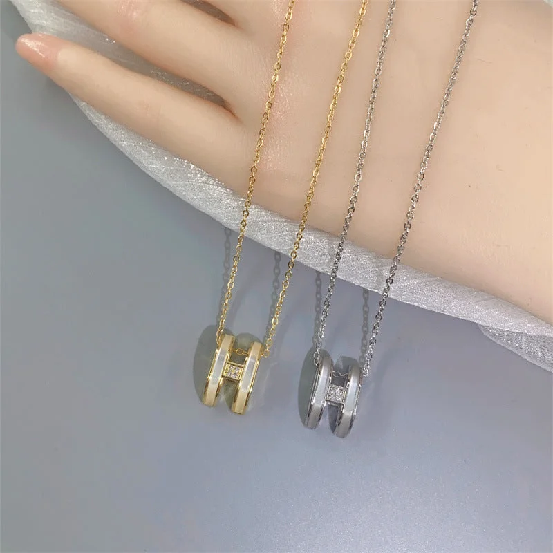 Swarovski Crystal Necklaces-Moderate Luxury Letter Text Number Titanium Steel 18K Gold Plated Necklaces