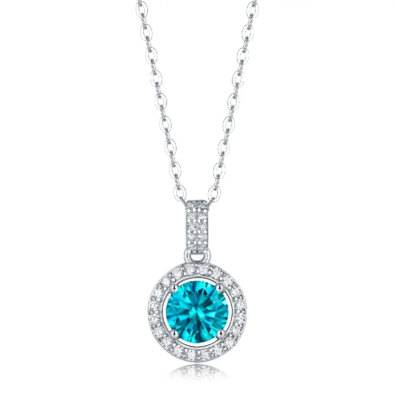 round Cake Necklace 1ct Blue Diamond (Gift Box Certificate)