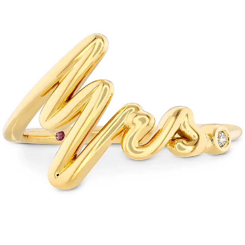 Religious Rings-Love Code - Mrs Code Band 18K Yellow Gold (0.01 ctw)