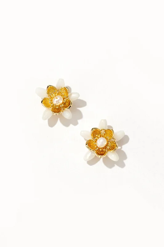 Gemstone Earrings-Magnolia Floral Stud Earrings