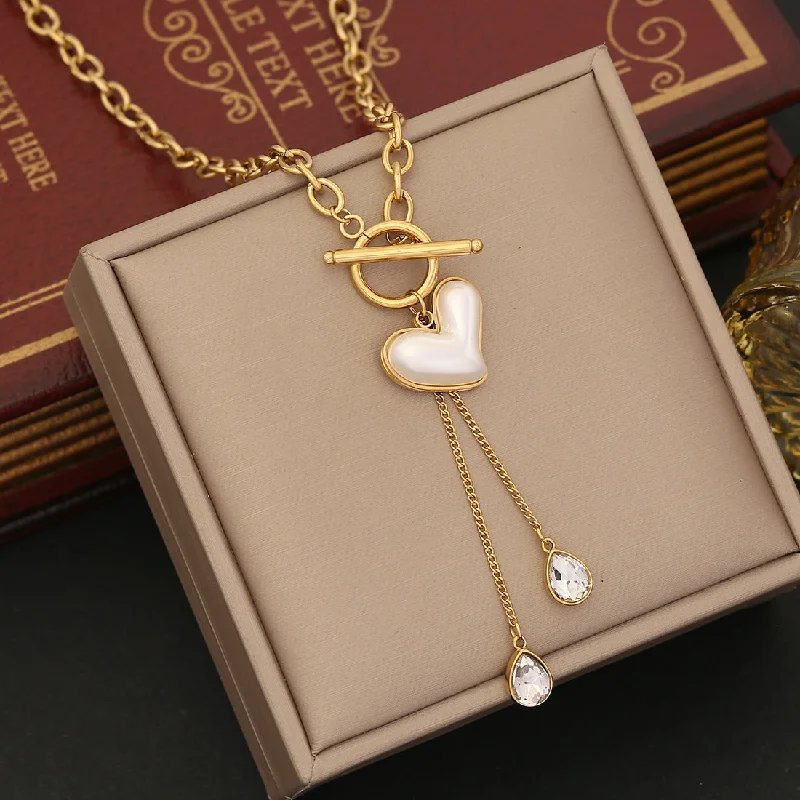 Birthstone Pendant Necklaces-Fashion Heart Stainless Steel Electroplating Necklaces