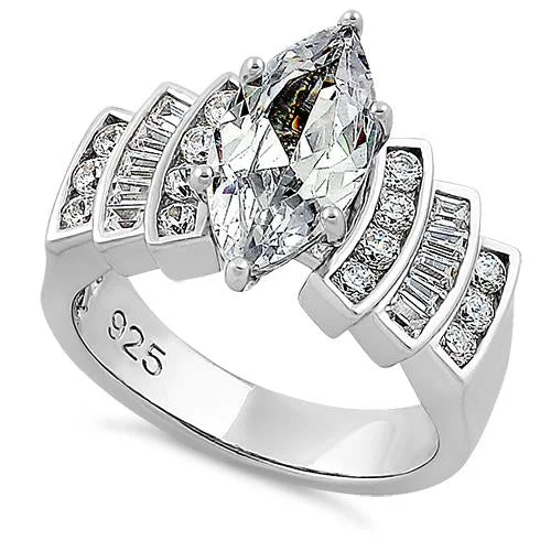 Vintage Engagement Rings-Sterling Silver Marquise CZ Engagement Ring