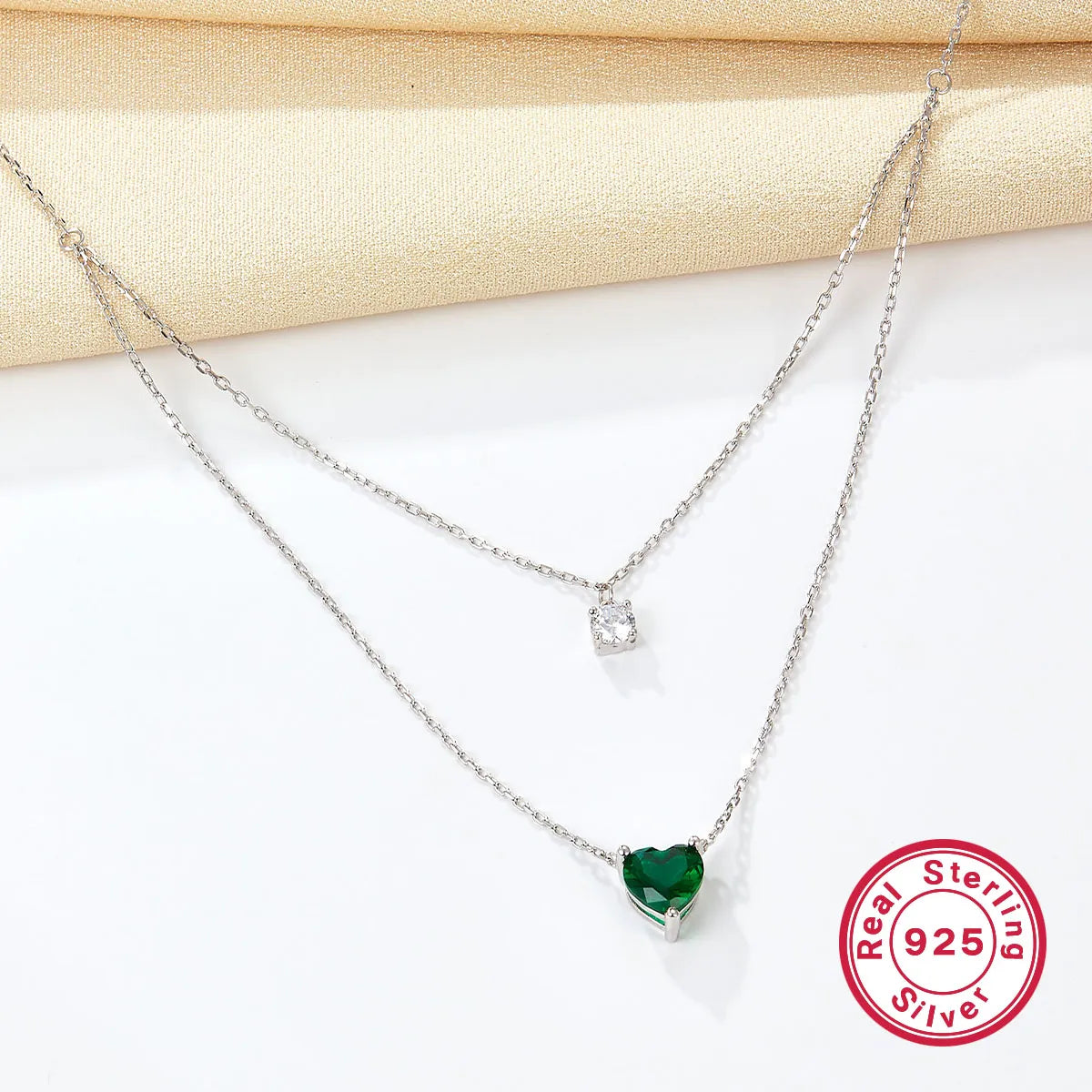 Floral Necklaces-Elegant Simple Style Heart Shape Sterling Silver Plating Inlay Zircon White Gold Plated Double Layer Necklaces