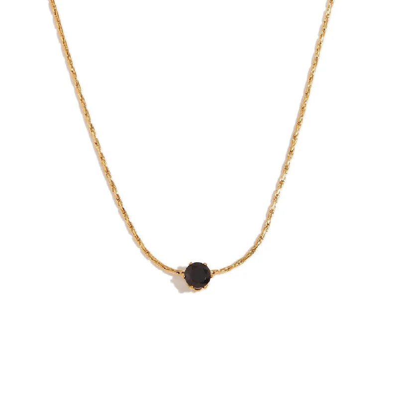 Ultra fine woven chain mini zirconia pendant necklace - gold - black zirconia