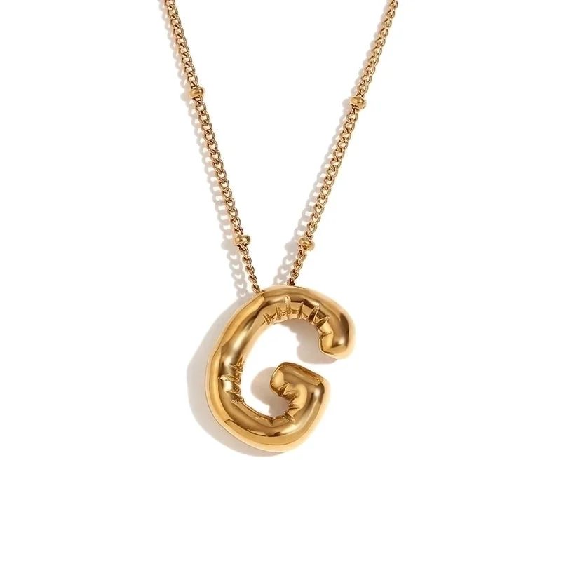 Party Balloon Letter Pendant Necklace-Gold-G