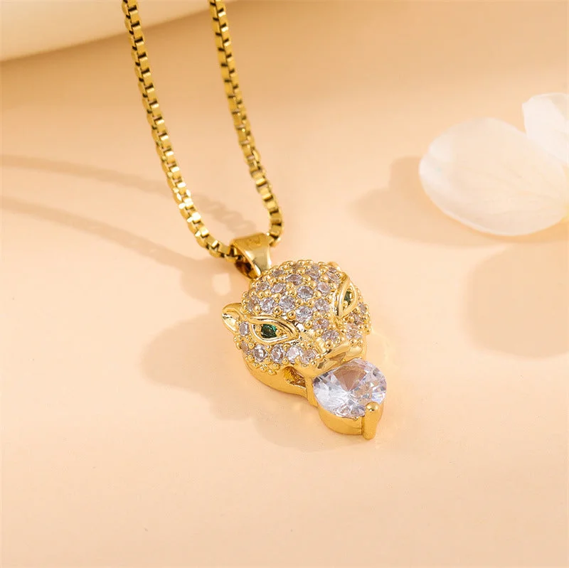 Custom Birthstone Pendant Necklaces-Natural Leopard Stainless Steel Electroplating Necklaces