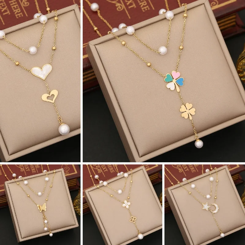 Layered Necklaces-Fashion Flower Stainless Steel Electroplating Necklaces