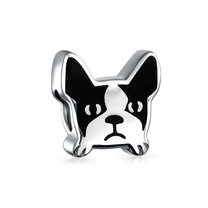 Luxury Bracelets-French Bulldog Charm Bead Black White Enamel Sterling Silver for Bracelets