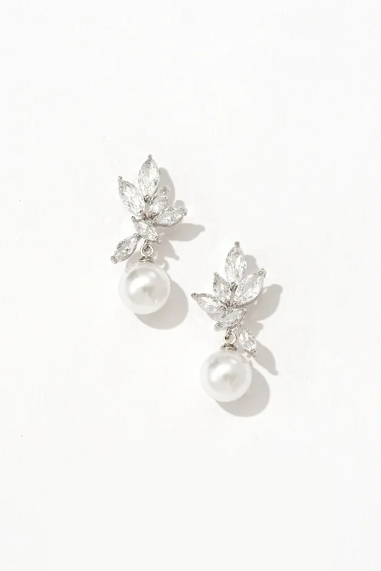 Multi-Layer Earrings-Ines Pearl Drop Silver Earrings