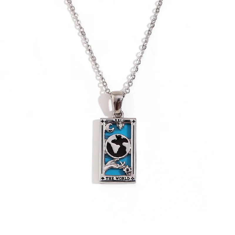 Original New Tarot Necklace-Steel Color-World