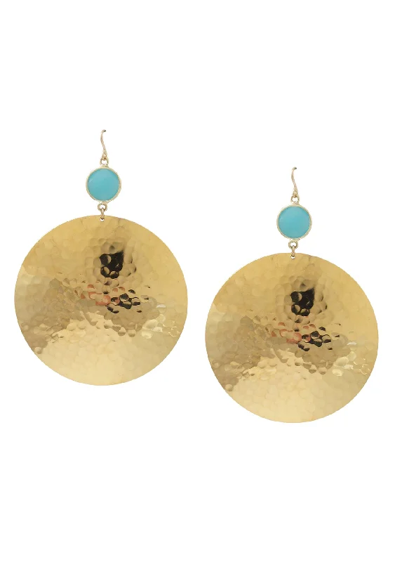 Chic Earrings-Blue Chalcedony Gold Medallion Earrings