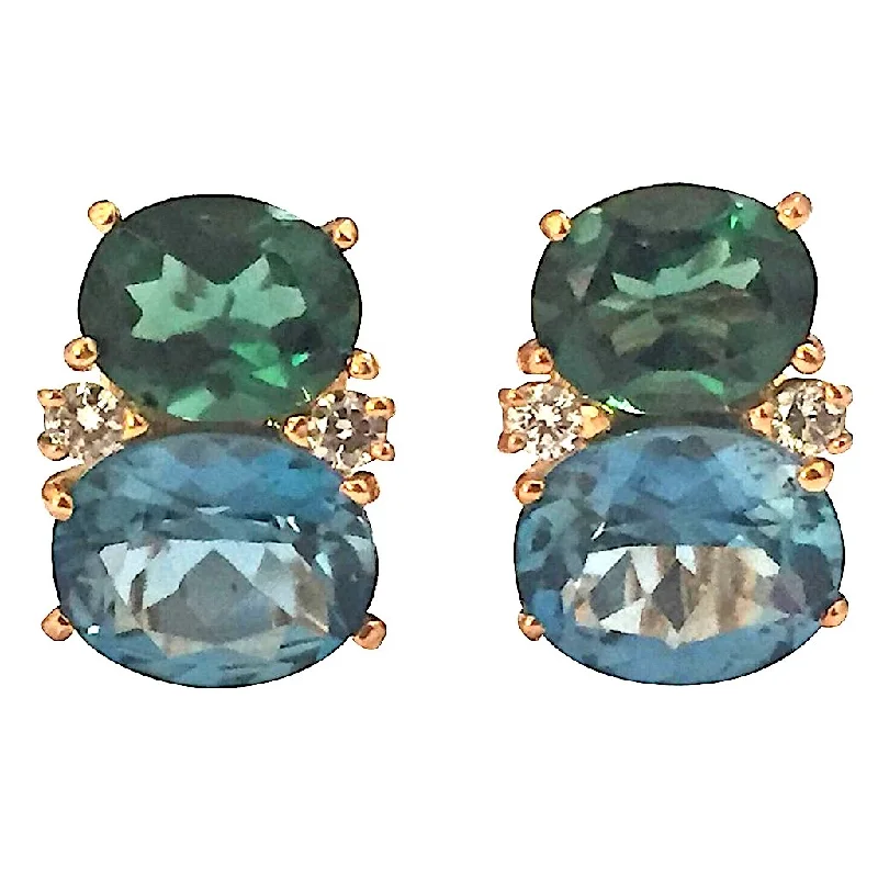 Colored Gem Earrings-Medium GUM DROP™ Earrings with Tsavorite and Dark Blue Topaz and Diamonds