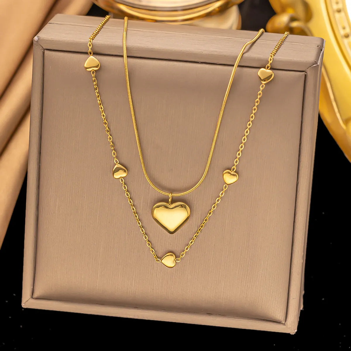 11 [Ah341] Double Layers Loving Heart Necklace Gold