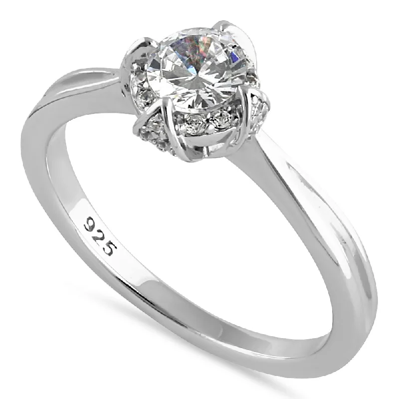 Birthstone Rings-Sterling Silver Victorian Round Halo Clear CZ Engagement Ring