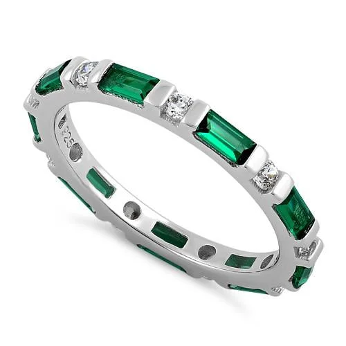 Engagement Rings for Men-Sterling Silver Emerald and White CZ Eternity Ring