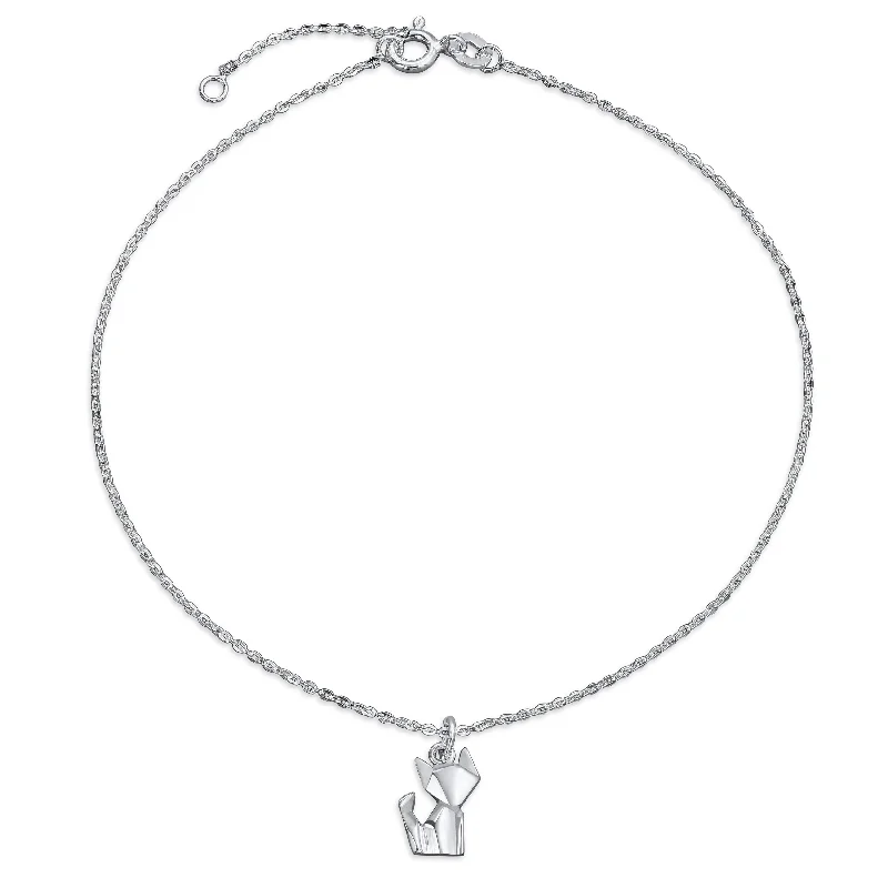 Personalized Bracelets for Women-3D Geometric Origami Cat Anklet Ankle Bracelet Sterling Silver Charm