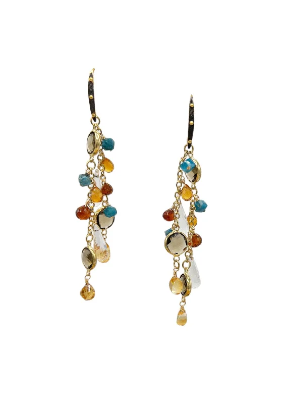 Sapphire Earrings-Multi Gemstone Cascading Cluster Earrings