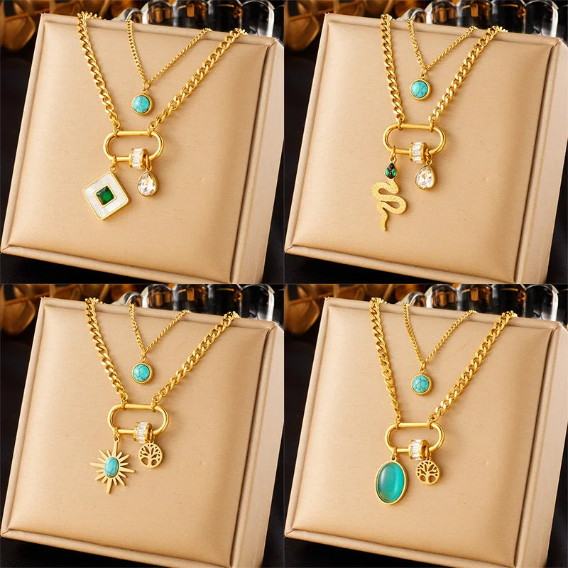 One-Of-A-Kind Necklaces-Fashion Square Octagram Chain Stainless Steel Electroplating Necklaces