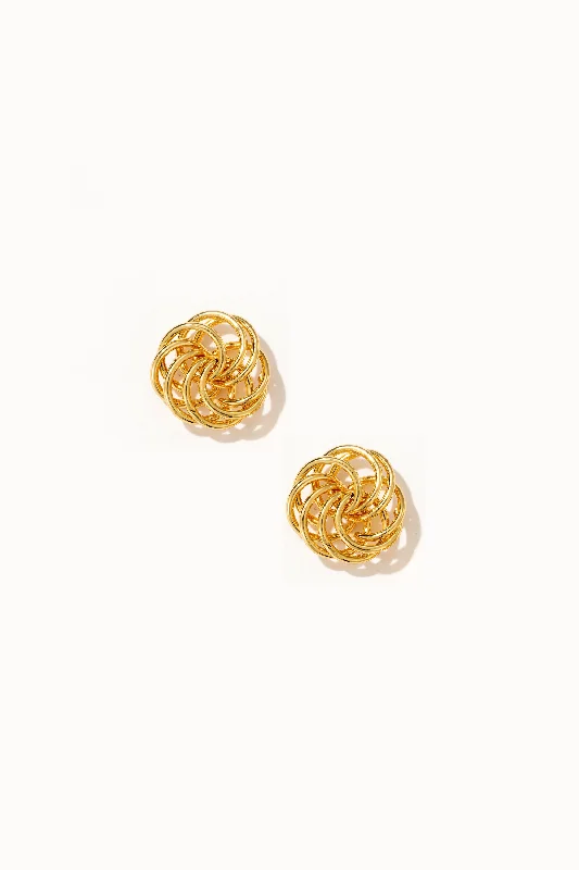 Small Hoop Earrings-Geometric Floral 22k Gold Stud Earrings