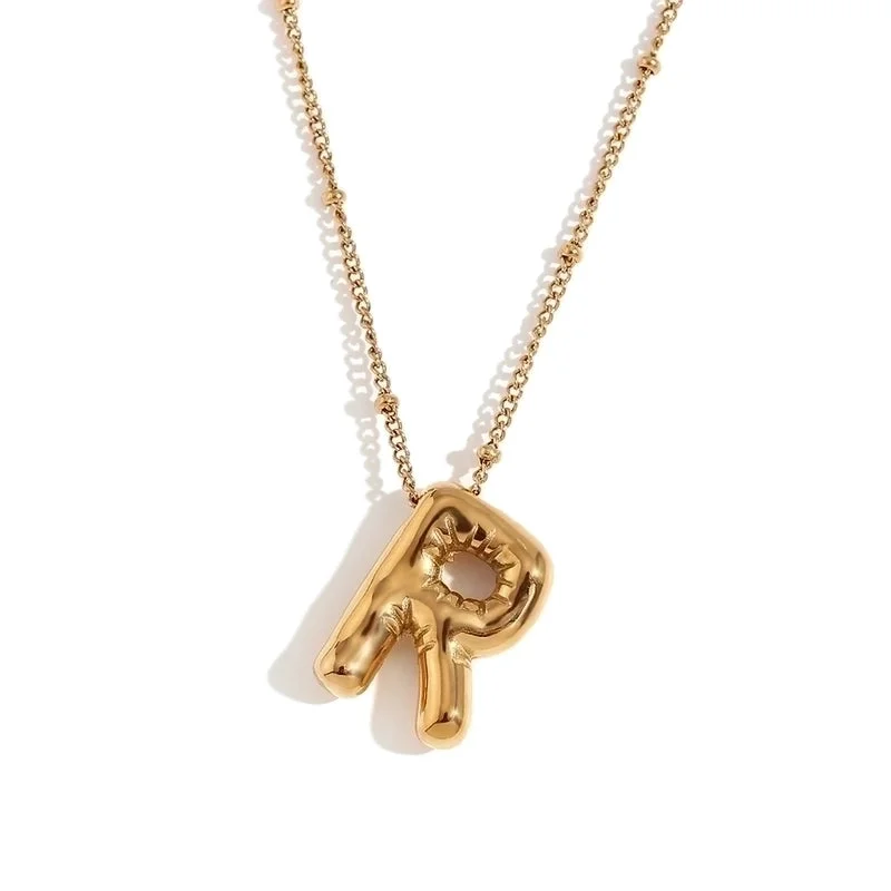 Party Balloon Letter Pendant Necklace-Gold-R