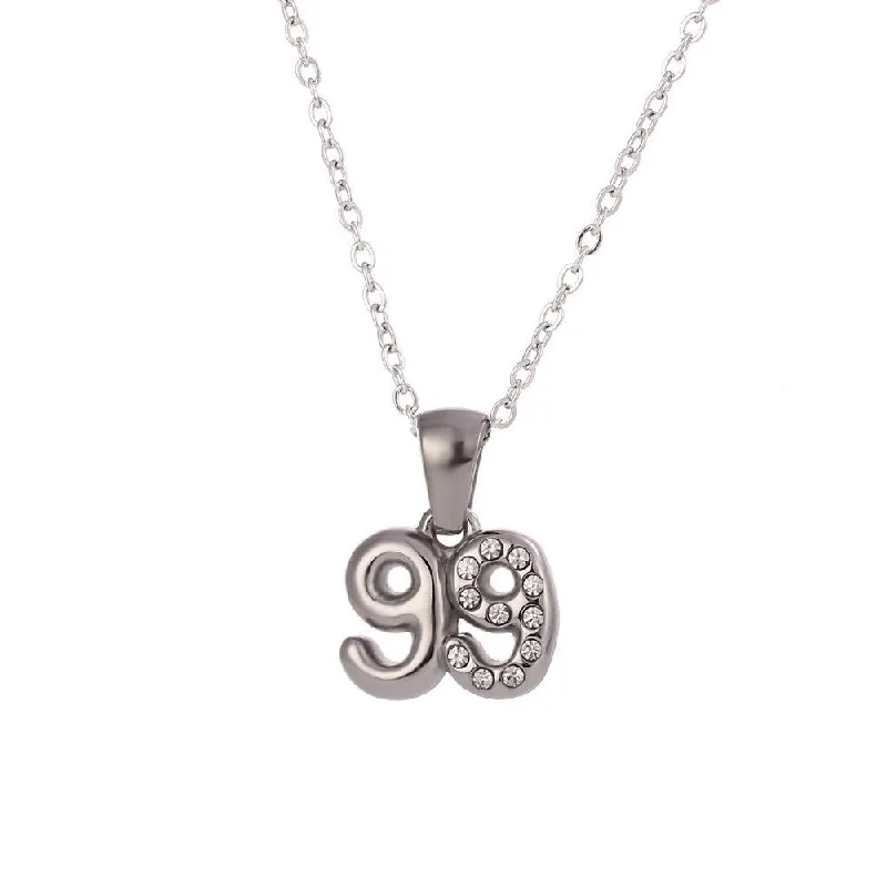 Micro Inlaid Water Diamond 3D Year Necklace - Silver-99