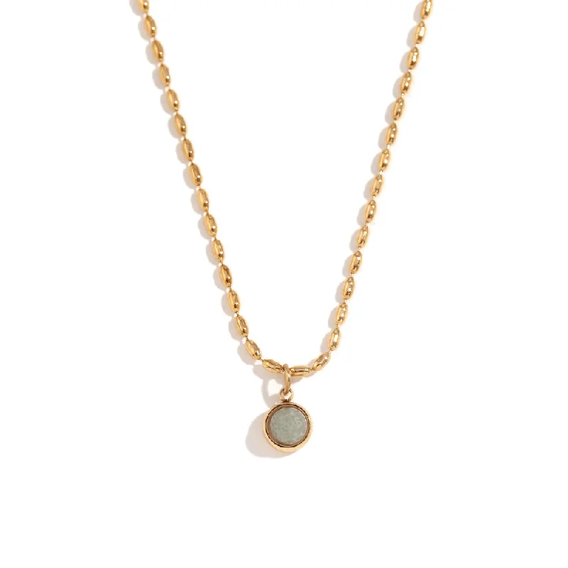 Mi Zhu Chain Mini Natural Stone Pendant Necklace - Gold