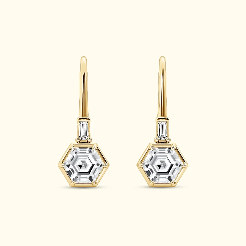 Simple Hoop Earrings-Hexagon Drop Leverback 2.00cts Diamond Earrings