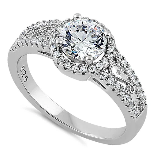 Luxury Gemstone Rings-Sterling Silver Engagement CZ Ring