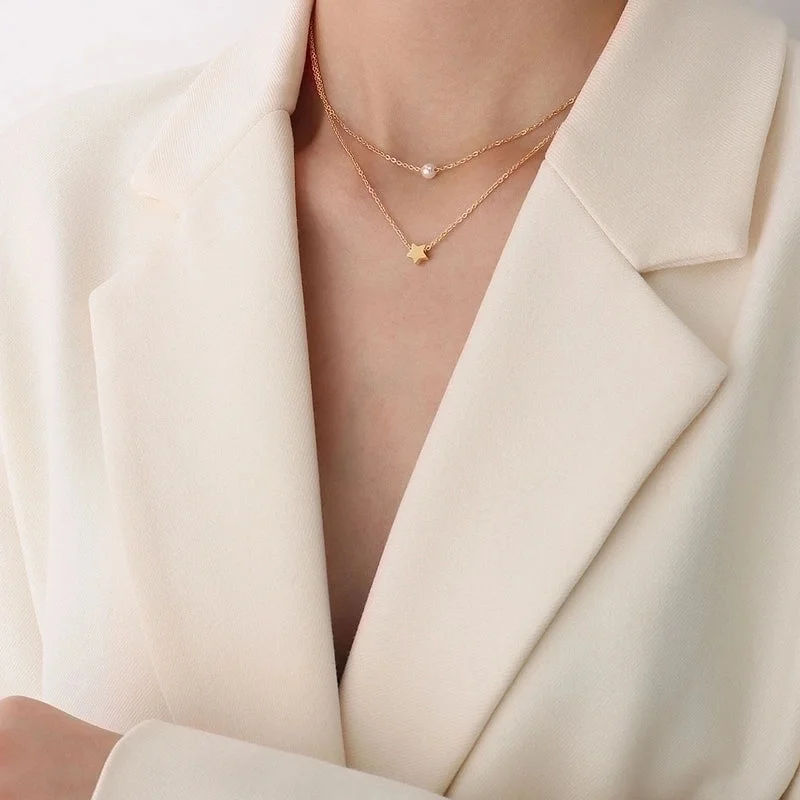 Gold XINGX Imitation Pearl Double Layer Necklace P001