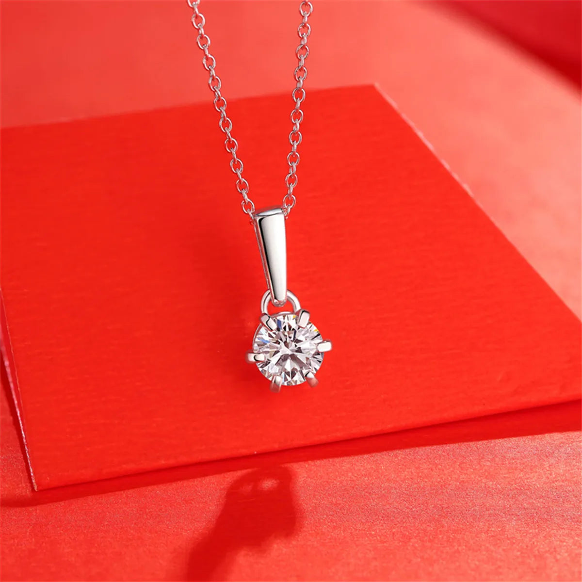 3D Printed Necklaces-Simple Style Round Sterling Silver Gra Plating Inlay Moissanite Pendant Necklace